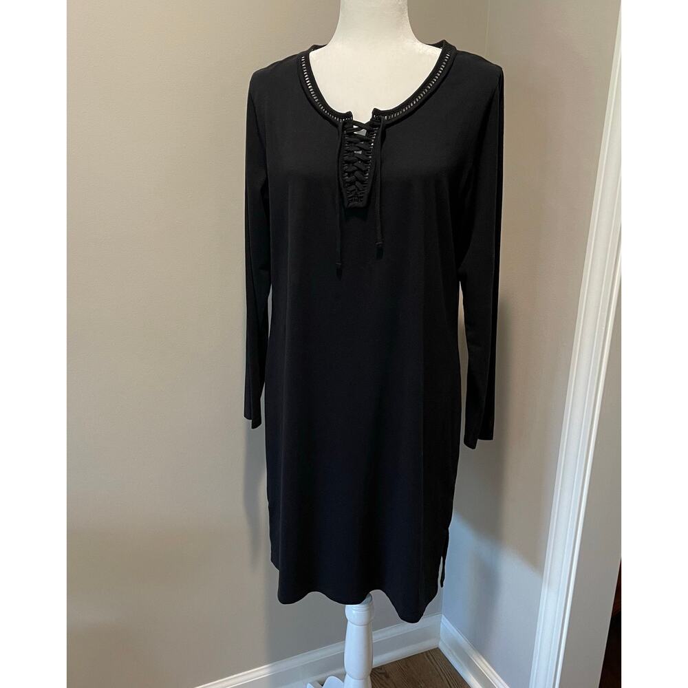 Coolibar UPF 50+ Sun Protection Bamboo Cotton Dress Sz L Lace Up Front Black - Picture 5 of 12